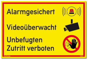 Dreifke&reg; Schild Alarmgesichert Video&uuml;berwacht | Alu Schild mit UV-Schutz gelb (300x200x2mm)