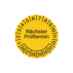 Dreifke&reg; Aufkleber Pr&uuml;fplakette, N&auml;chster Pr&uuml;ftermin, Folie, gelb/schwarz, &Oslash; ...