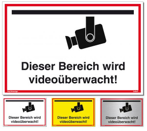 Dreifke&reg; Schild Dieser Bereich wird video&uuml;berwacht! | stabiles Alu Schild silber gebürstet (300x200x3mm)