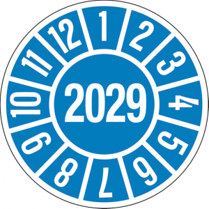 Dreifke&reg; Jahrespr&uuml;fplakette blau/wei&szlig; 2029 - 35 mm Dokumentenfolie selbstklebend