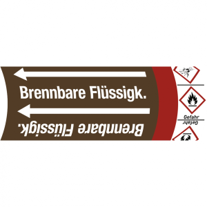 Aufkleber Band f&uuml;r Rohre bis &Oslash; 50 mm,Gruppe 8 Brennb.Fl&uuml;ssigk. m. Symbol,Foli...