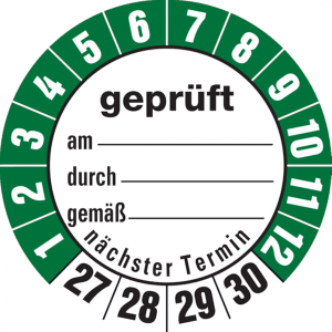Dreifke&reg; Aufkleber | Pr&uuml;fetiketten gepr&uuml;ft am... durch... gem&auml;&szlig;..ab 27 wei&szlig;/ ...