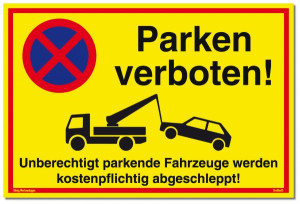 Dreifke&reg; Schild Parken verboten | stabiles Alu-Schild mit UV-Schutz 300x200mm gelb PVC