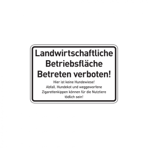 Dreifke&reg; Hinweisschild, Landwirtschaftliche Betriebsfl&auml;che, 200 x 300 mm, Alu...
