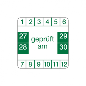 Dreifke&reg; Aufkleber Pr&uuml;fplakette, "gepr&uuml;ft am", gr&uuml;n/wei&szlig;, Folie, 30x30 mm - B...