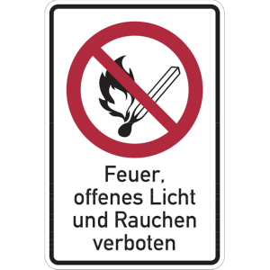 Dreifke&reg; Aufkleber Verbotsschild, Kombischild, Feuer, offenes Licht und Rauch...