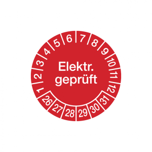Dreifke&reg; Aufkleber Pr&uuml;fplakette, Elektr. gepr&uuml;ft, rot/wei&szlig;, Folie, &Oslash; 30 mm - ...