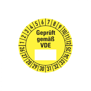 Dreifke&reg; Aufkleber Pr&uuml;fplakette, Gepr&uuml;ft gem&auml;&szlig; VDE (Freifeld), gelb/schwarz, ...