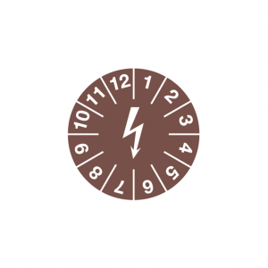 Dreifke&reg; Pr&uuml;fplakette f. elektr. Einrichtung.,Folie-Spezialkl.,braun,&Oslash; 15 mm,...