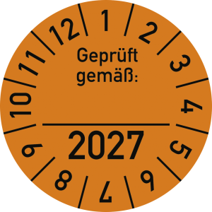 Dreifke&reg; Pr&uuml;fplakette Gepr&uuml;ft gem&auml;&szlig;: 2027, Folie, &Oslash; 30 mm, 10 St&uuml;ck/Bogen