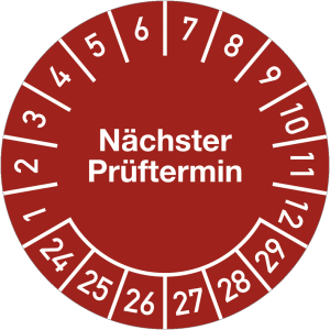 Dreifke&reg; Pr&uuml;fplakette N&auml;chster Pr&uuml;ftermin 2024 - 2029, Folie, &Oslash; 20 mm, 10 St&uuml;...