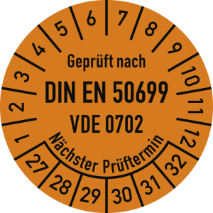 Dreifke&reg; Pr&uuml;fplakette DIN EN 50699 N&auml;chster P., 2027-2032, Folie, &Oslash; 30mm, 10 ...