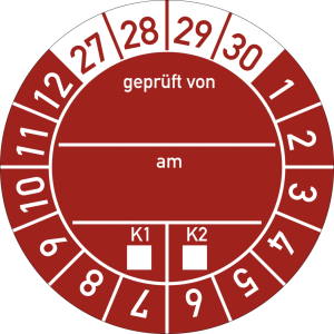 Dreifke&reg; Pr&uuml;fplakette gepr&uuml;ft von am K1/K2 2027 - 2030, Folie, &Oslash; 30 mm, 10 St...