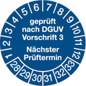 Dreifke&reg; Pr&uuml;fplakette DGUV Vorschrift 3 n&auml;chste Pr&uuml;fung ab 2028, - 30 mm Foli...