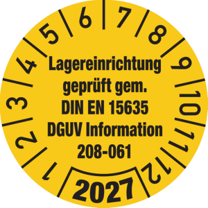 Dreifke&reg; Jahrespr&uuml;fplakette, Lagereinrichtung DGUV Information 2 - 30 mm Foli...