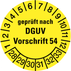 Dreifke&reg; Pr&uuml;fplakette, gepr&uuml;ft nach DGUV Vorschrift 54, gelb/sch - 30 mm Foli...