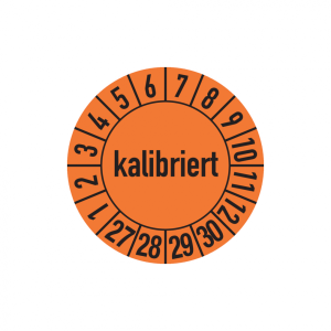 Dreifke&reg; Aufkleber Pr&uuml;fplakette, kalibriert, orange/schwarz, Folie, &Oslash; 30 mm -...