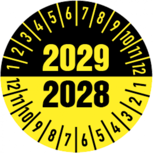 Dreifke&reg; Pr&uuml;fplakette 2028/2029 in gelb/schwarz - 30 mm Folie selbstklebend, ...