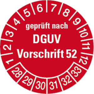 Dreifke&reg; Pr&uuml;fplakette gepr&uuml;ft nach DGUV Vorschrift 52, ab 28 rot - 30 mm Foli...