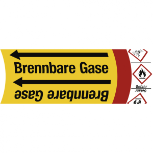Aufkleber Band f&uuml;r Rohre bis &Oslash; 50 mm, Gruppe 4 Brennb. Gase m. Symbol, Folie,...