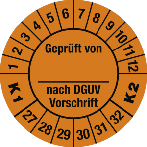 Dreifke&reg; Pr&uuml;fplakette Gepr&uuml;ft...DGUV...K1 K2, 2027 - 2032, Folie, &Oslash; 30 mm, 10...
