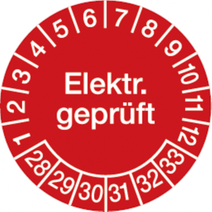 Dreifke&reg; Pr&uuml;plakette Elektr. gepr&uuml;ft ab 28 rot/wei&szlig; - 30 mm Dokumentenfolie s...