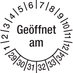 Dreifke&reg; Pr&uuml;fplakette, Ge&ouml;ffnet am, &Oslash; 30 mm, Dokumente - 30 mm Dokumentenfoli...