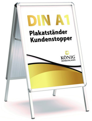 Wetterfester A1 Kundenstopper silber rund Plakatständer Outdoor beidseitig Keitum Gehwegaufsteller Werbetafel