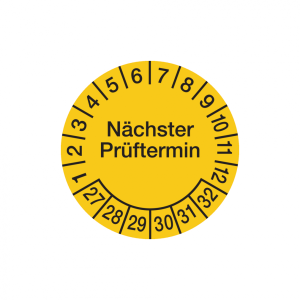 Dreifke&reg; Aufkleber Pr&uuml;fplakette, N&auml;chster Pr&uuml;ftermin, Folie, gelb/schwarz, &Oslash; ...