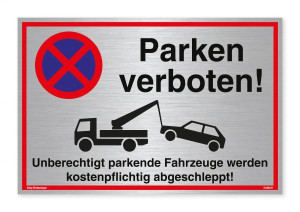Dreifke&reg; Schild Parken verboten | stabiles Alu-Schild mit UV-Schutz 300x200mm silber gebürstet Alu