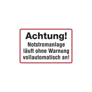 Dreifke&reg; Hinweisschild, Achtung! Notstromanlage | Folie selbstklebend | 300x2...