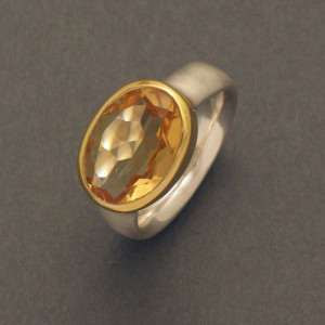 Ring Citrin, Silber vergoldet - gelb - dezent - eismattiert