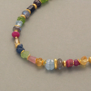 Bunte Edelstein -Kette/collier "Bunter Barock", Größe 10 mm mit goldplattiertem Sterlingsilber