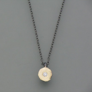 Geschwärzte Kette mit Diamant, Patina - Brillant - vergoldetes Silber