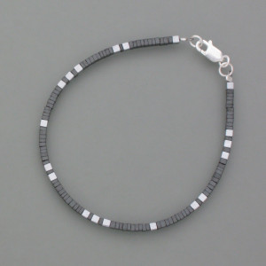 Zartes Armband Hämatit, Silber - vergoldetes Silber - steingrau