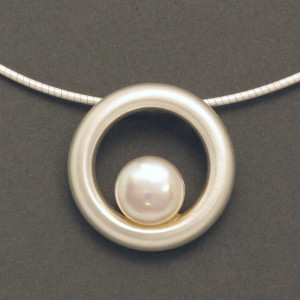 Silber-Anhänger Flache Zuchtperle - weiße Zuchtperle - weiss