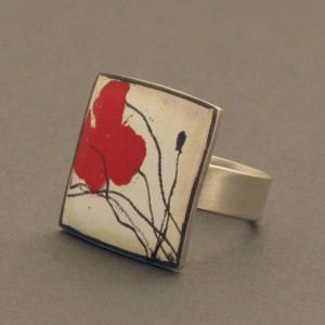 Ring Klatschmohn - Emaille - rot - lebhaft