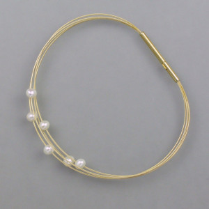 Armband schwebende Perlen, Silber vergoldet - weiße Zuchtperle