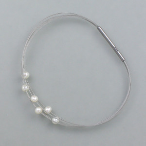 Armband schwebende Perlen, Silber - weiße Zuchtperle - Edelstahl