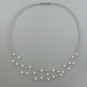 Kette schwebende Perlen, Silber - weiße Zuchtperle - Edelstahl