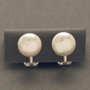 Silber-Ohrclips Flache Zuchtperle - weiße Zuchtperle -  weiss