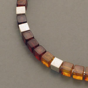 Bernstein-Kette Würfel mittel - Silber - Bernstein-farben - aktuell