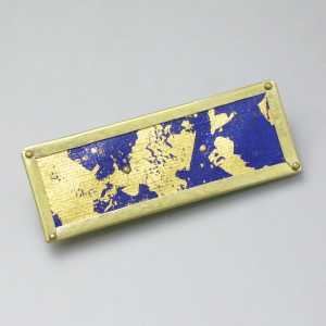 Brosche Blattgold - Messing - blau - aktuell