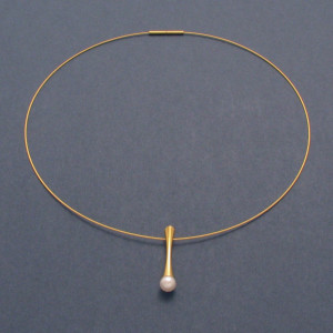 Kette mit Perle am Stab, vergoldet - weiße Zuchtperle - Edelstahl