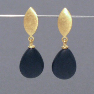 Onyx-Ohrhänger in Tropfenform, vergoldet - goldplattiertes Silber