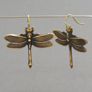 Ohrhänger Vintage, Libelle - Messing - gold - jugendlich