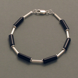Onyx-Armband, Silber - schwarz - dezent - eismattiert