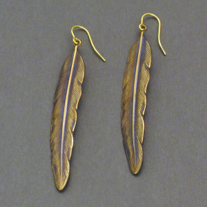Ohrhänger Vintage, Feder - Messing - gold - jugendlich - geschwärzt