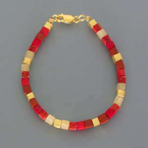 Würfelarmband Edelsteine, Sonne - Citrin - vergoldetes Silber - rot