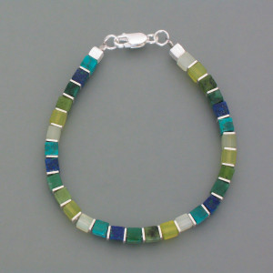 Würfelarmband Edelsteine, Grün-Türkis - Lapis - Silber - blau